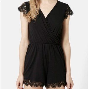 Topshop Viscose V neck Lace Trim Romper sz 6